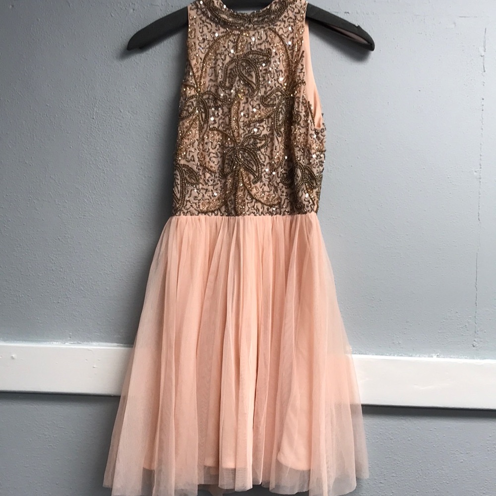 Beaded blush halter dress